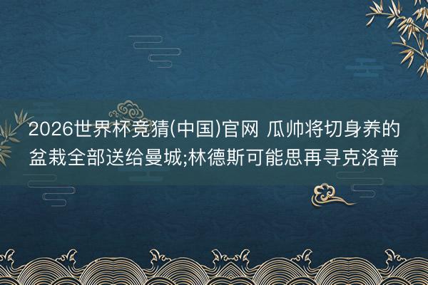 2026世界杯竞猜(中国)官网 瓜帅将切身养的盆栽全部送给曼城;林德斯可能思再寻克洛普