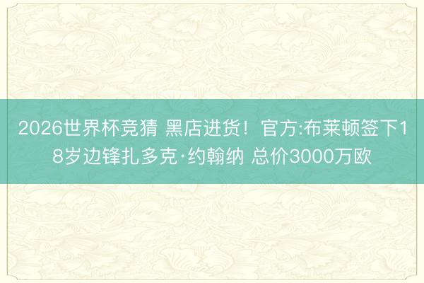 2026世界杯竞猜 黑店进货！官方:布莱顿签下18岁边锋扎多克·约翰纳 总价3000万欧