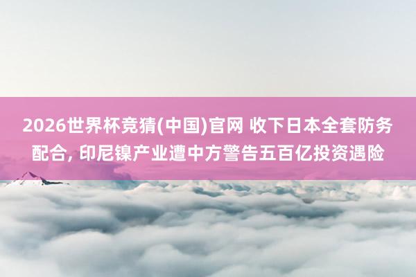 2026世界杯竞猜(中国)官网 收下日本全套防务配合， 印尼镍产业遭中方警告五百亿投资遇险